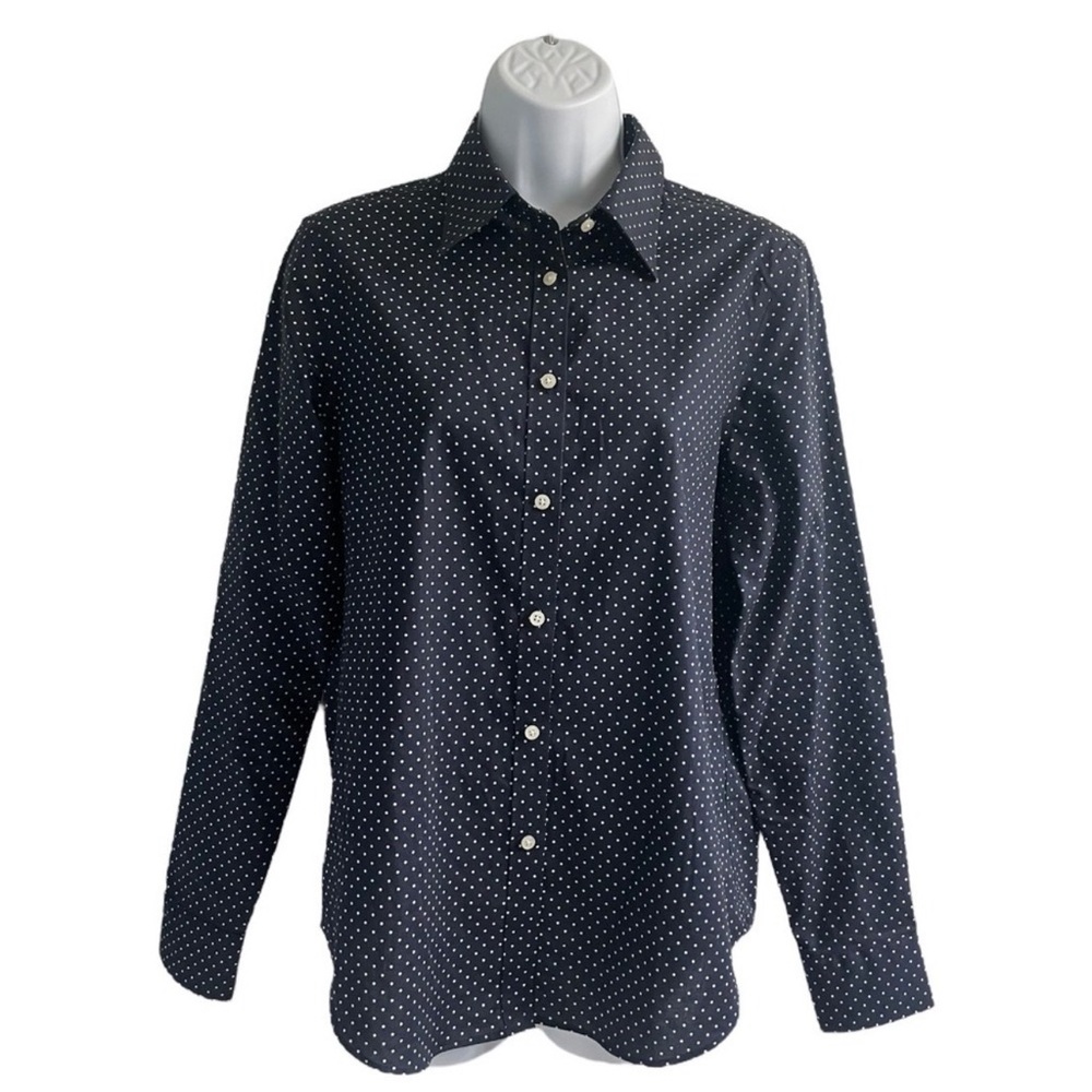 Women’s Lauren Ralph Lauren Navy Polka Dot Shirt, size medium.